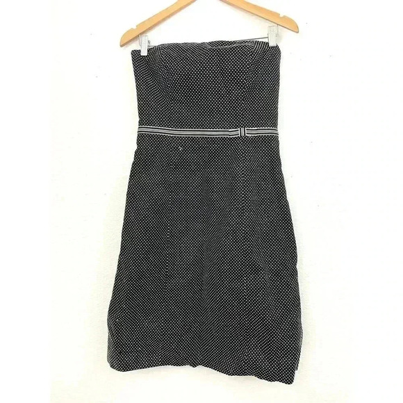 Ann Taylor Dress Black Strapless White Polka Dot Sheath Built-in Bra Size 6 - Picture 8 of 16